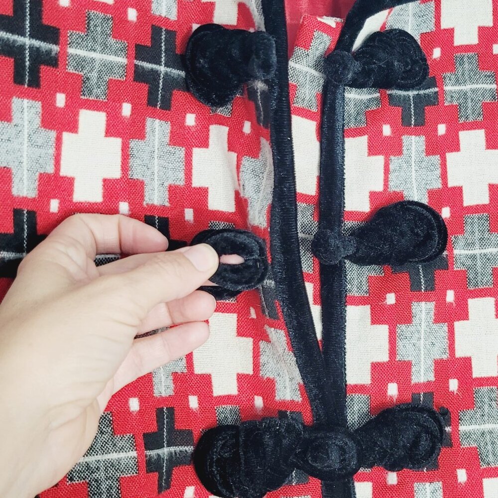 Member Red & Black Cotton Blend Pockets Retro Patterned High Quality Blazer 10 - Picture 5 of 10